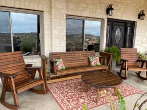 Sm 5 ft Glider Wide and Regular Rocking Chairs with 46 in Round Coffee Table