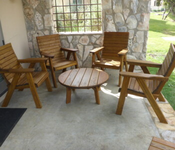Quality Patio Furniture Deck Chairs with 36" Round Coffee Table Handcrafted by Jack Hudson (830) 367-3848 Deck Chairs and Round Coffee Table Quality Patio Furniture Handcrafted by Jack Hudson (830) 367-3848