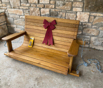 Quality Patio Furniture 4 ft. High Back Porch Swing makes a great holiday Gift! Handcrafted by Jack Hudson (830) 367-3848 Quality Patio Furniture 4 ft. High Back Porch Swing with Gift Bow Handcrafted by Jack Hudson (830) 367-3848