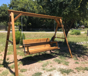 Quality Patio Furniture 5 ft. Low Back Porch Swing with 9 ft. A-Frame (830) 367-3848 5 ft. Low Back Porch Swing with 9 ft. A-Frame Quality Patio Furniture Handcrafted by Jack Hudson (830) 367-3848
