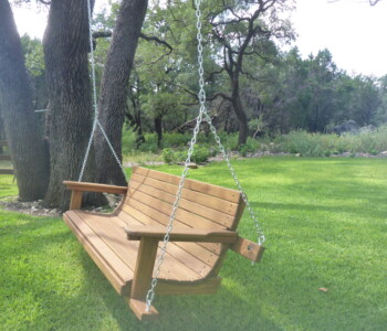 Quality Patio Furniture 6 ft. Low Back Porch Swing hung from a tree Handcrafted by Jack Hudson (830) 367-3848 6 ft. Low Back Porch Swing hanging from a tree. branch Quality Patio Furniture Handcrafted by Jack Hudson (830) 367-3848