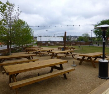 Multiple 8 ft. Heavy Duty Picnic Table with Attached Benches. Ready for the crowd. (830) 367-3848 Multiple 8 ft. Heavy Duty Picnic Table with Attached Benches, with heat lamps and lighting, ready for the crowd.