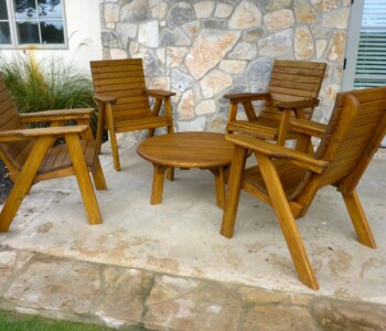Quality Patio Furniture Deck Chairs with a 36" Round Coffee Table Handcrafted by Jack Hudson (830) 367-3848 Deck Chairs Quality Patio Furniture Handcrafted by Jack Hudson (830) 367-3848