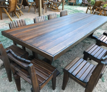 Quality Patio Furniture 11 ft. Outdoor Dining Table - Dutton Style with twelve Curved Seat Dining Chairs Handcrafted by Jack Hudson (830) 367-3848 11 ft. Outdoor Dining Table - Dutton Style with ten Curved Seat Dining Chairs Quality Patio Furniture Handcrafted by Jack Hudson (830) 367-3848