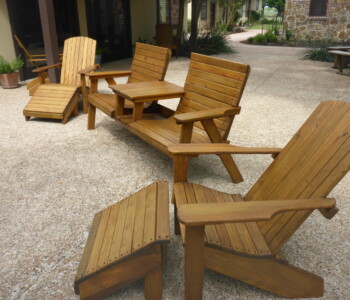 Quality Patio Furniture Flat Back Adirondack Chairs and Wide Side by Side Deck on patio... Handcrafted by Jack Hudson (830) 367-3848 Flat Back Adirondack Chairs and Wide Side by Side Deck on patio...Quality Patio Furniture Handcrafted by Jack Hudson (830) 367-3848