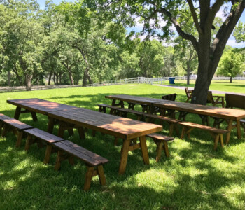Quality Patio Furniture 6 ft. Heavy Duty Picnic Tables with 6 ft. Separate Benches Handcrafted by Jack Hudson (830) 367-3848 6 ft. Heavy Duty Picnic Tables with 6 ft. Separate Benches lined up to make an 18 ft. table perfect for your family reunion Quality Patio Furniture Handcrafted by Jack Hudson (830) 367-3848