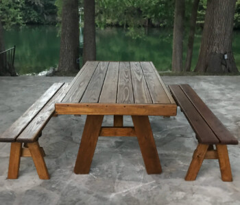 Quality Patio Furniture 6 ft. Heavy Duty Picnic Tables with 6 ft. Separate Benches Handcrafted by Jack Hudson (830) 367-3848 6 ft. Heavy Duty Picnic Tables with 6 ft. Separate Benches lined up to make an 18 ft. table perfect for your family reunion Quality Patio Furniture Handcrafted by Jack Hudson (830) 367-3848