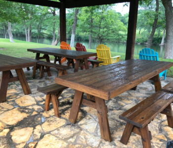 Picnics and Parties by the River. Outdoor Furniture handcrafted by Jack Hudson at Quality Patio Furniture (830) 367-3848 Outdoor Furniture handcrafted by Jack Hudson at Quality Patio Furniture