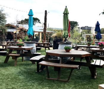 Octagon Picnic Tables with Attached Benches at a local restaurant. Handcrafted by Jack Hudson (830) 367-3848 Octagon Picnic Tables with Attached Benches at Gardens at the Ridge and Cafe at the Ridge in Kerrville, Texas... Quality Patio Furniture Handcrafted by Jack Hudson (830) 367-3848