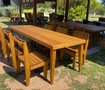 Quality Patio Furniture 6 ft. Outdoor Dining Table - Roarke Style with six Curved Seat Dining Chairs Handcrafted by Jack Hudson (830) 367-3848 6 ft. Outdoor Dining Table - Roarke Style with six Curved Seat Dining Chairs Quality Patio Furniture Handcrafted by Jack Hudson (830) 367-3848