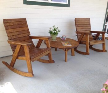 Quality Patio Furniture Rocking Chairs and a 36" Round Coffee Table make a lovely set for hours of relaxation... Handcrafted by Jack Hudson (830) 367-3848 Rocking Chairs and a 36" Round Coffee Table make a lovely set for hours of relaxation. Quality Patio Furniture Handcrafted by Jack Hudson (830) 367-3848