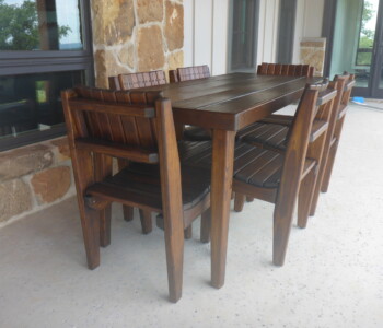Quality Patio Furniture 6 ft. Outdoor Dining Table - Roarke Style with six Curved Seat Dining Chairs Handcrafted by Jack Hudson (830) 367-3848 6 ft. Outdoor Dining Table - Roarke Style with six Curved Seat Dining Chairs Quality Patio Furniture Handcrafted by Jack Hudson (830) 367-3848