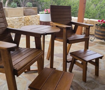Quality Patio Furniture Tall Deck Chairs with Footstools and Tall Round Accent Table (830) 367-3848 Quality Patio Furniture Tall Deck Chairs with Footstools and Tall Round Accent Table