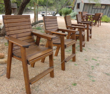 Quality Patio Furniture handcrafted new Deck Chairs on our Sales Lot! (830) 367-3848 Quality Patio Furniture Row of new Deck Chairs on our Sales Lot