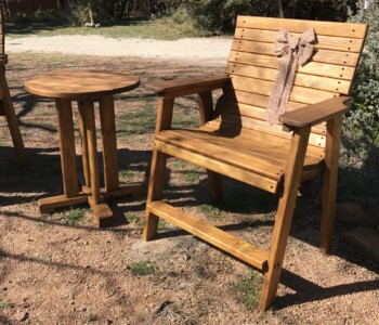 Quality Patio Furniture handcrafted Tall Wide Deck Chair with Round Side Table Handcrafted by Jack Hudson (830) 367-3848 Tall Wide Deck Chair with Tall Round Side Table Quality Patio Furniture Handcrafted by Jack Hudson (830) 367-3848